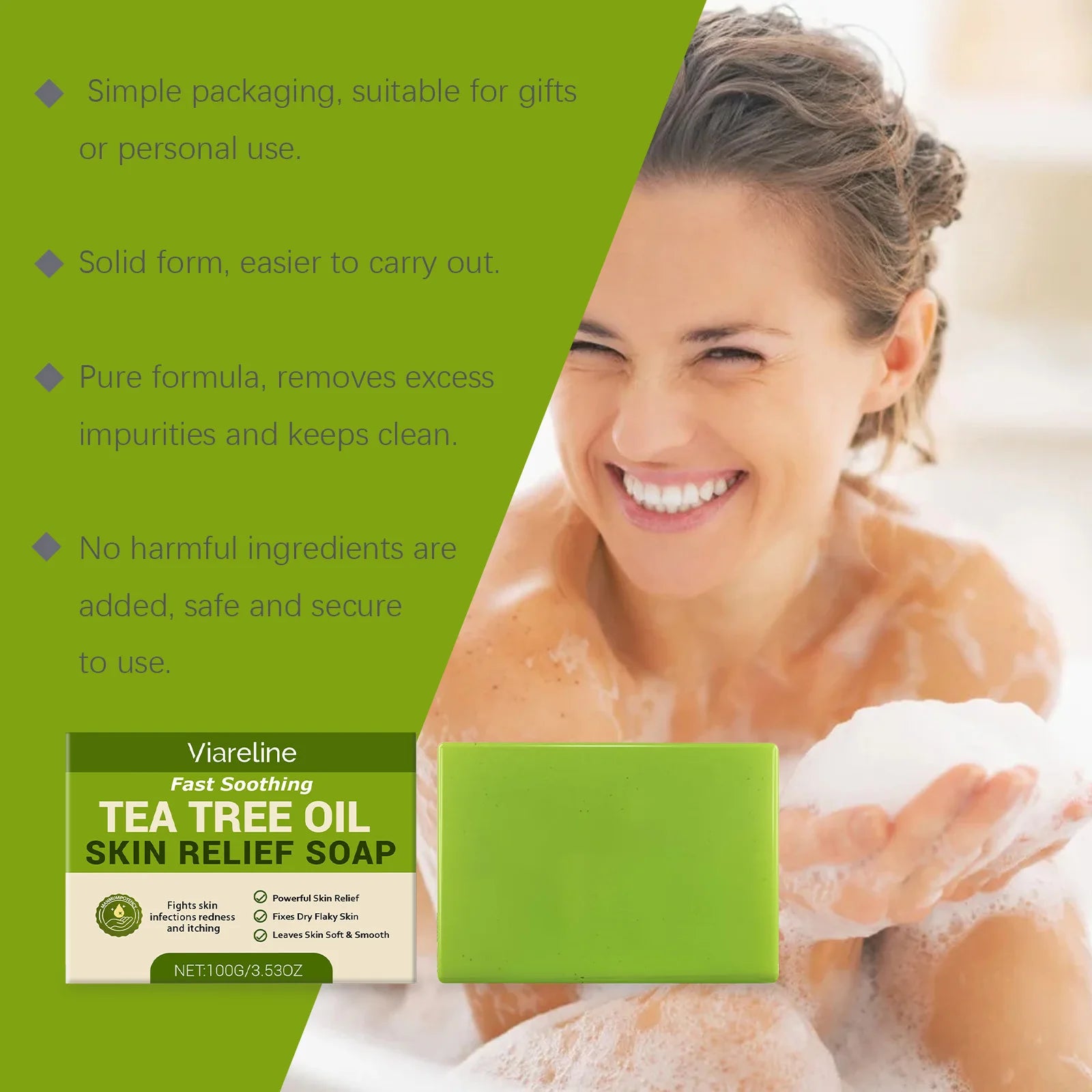Tea Tree Oil Soap Cleaning Gentle Exfoliating Relieve Itch Moisturizing Dry Skin Smoothing Natural Bath Soap for Body and Face Qme