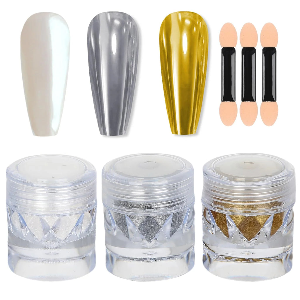 1 Mirror Chrome Nail Powde Gold Silver Coating Pearl Decoration Qme