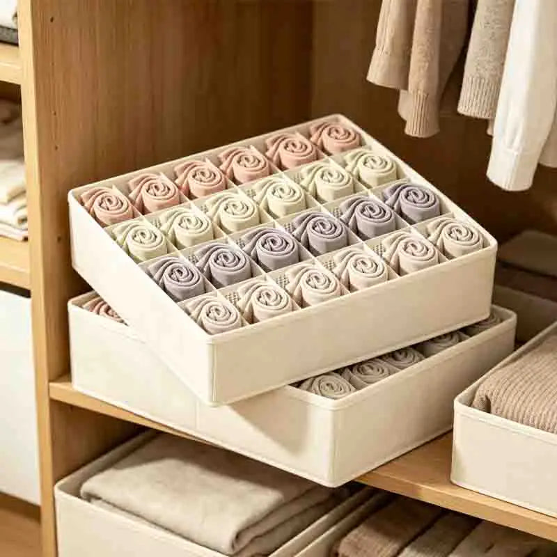 Portable Non-woven Fabric Underwear Storage Box Socks Clothes Storage Organizer Drawer Type Three-piece Set Home Organization Qme