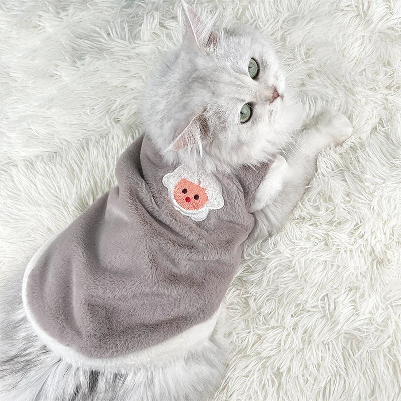 Breathable Cat Clothing Thickened Wear Resistant Pet Vest Faux Rabbit Qme S Khaki Gray