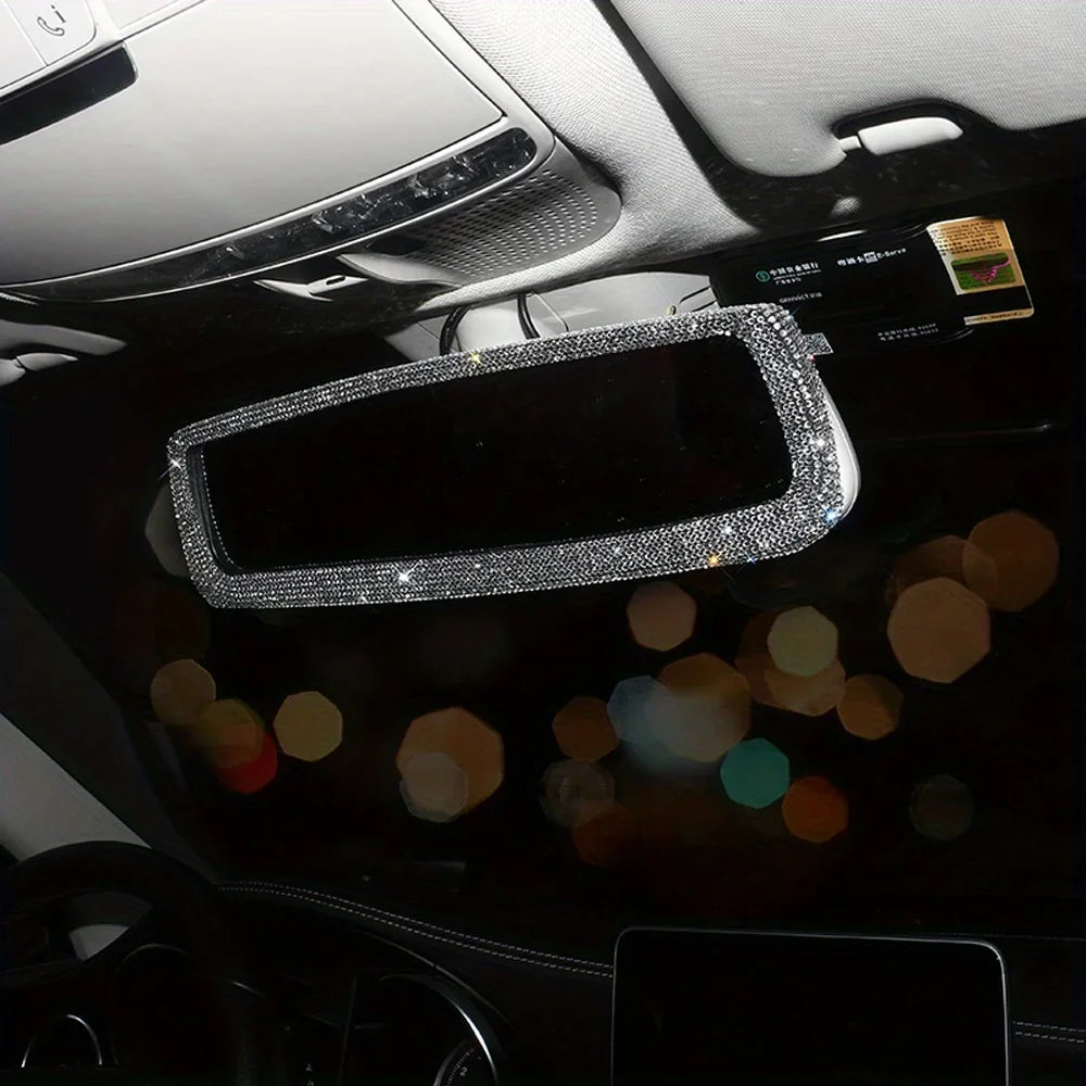 Shimmering water-drop diamond mirror car rearview mirror interior accessory rearview protection cover interior kit Qme