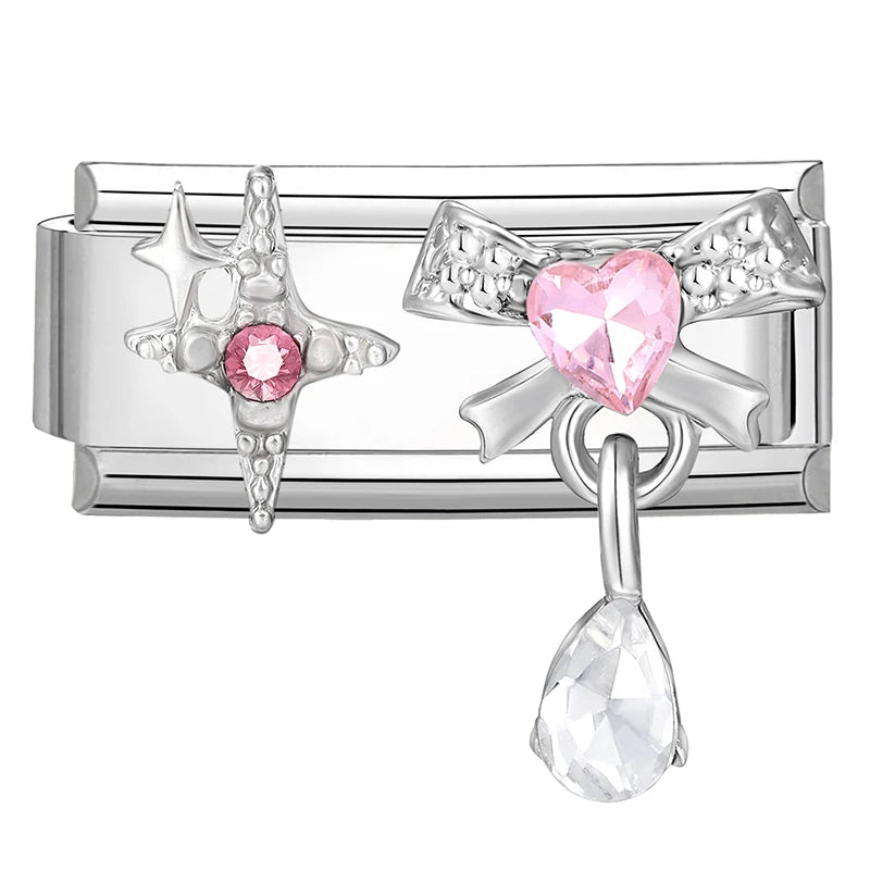 Wholesale Colored Gemstone Bowknot Water Drop Heart Italian Charm