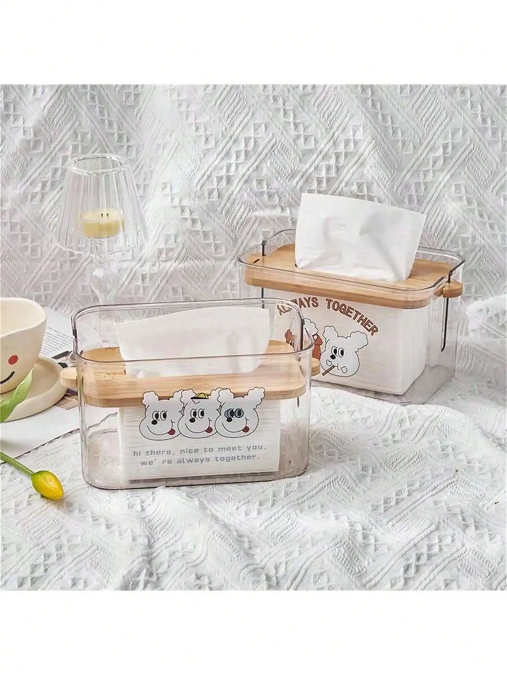 Adjustable Tissue Box Transparent Bamboo Toilet Paper Storage Large Qme