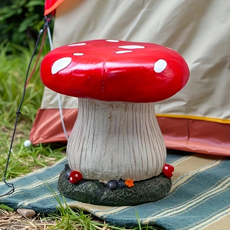 Mushroom House Statue Outdoor Statues Garden Resin Stool Sculpture Fairy Decor for Home Courtyard Lawn Patio Summer Ornament Qme Red