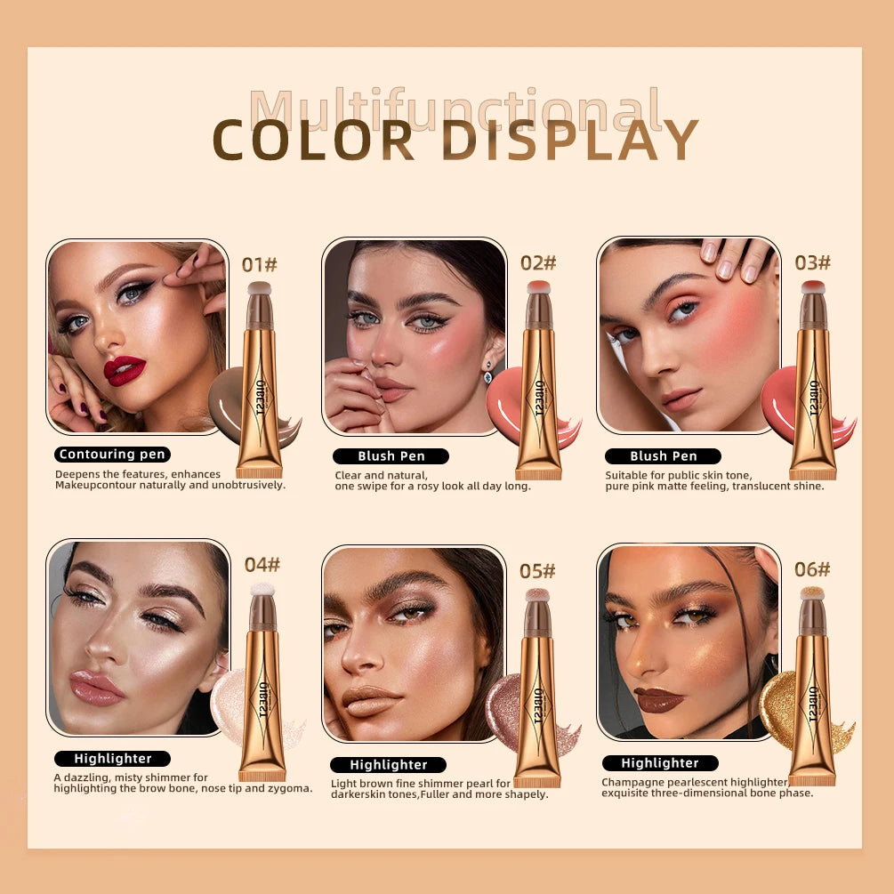 QIBEST Liquid Contour With Cushion Applicator Highlight Shimmer Natural Soft Moisturizing Cream Liquid Blush For Cheek Cosmetics Qme