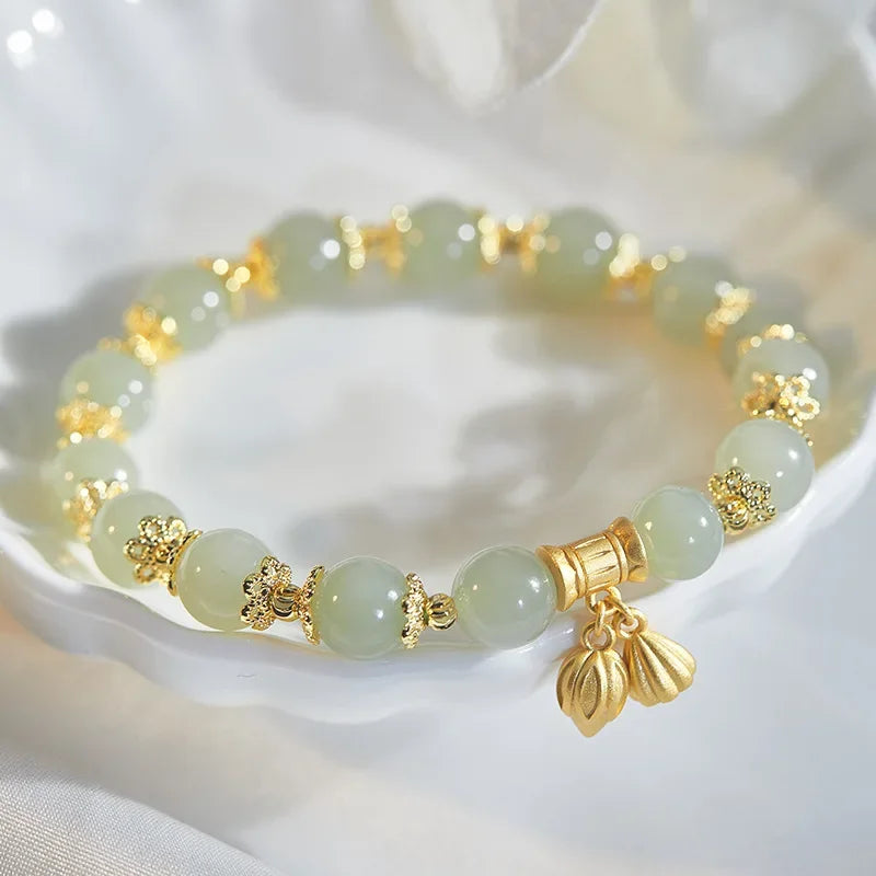 b05 Fashion Creative Lucky Imitation Hotan Jade Bracelet Vintage Light Handmade Jewelry Bracelet Women's Girls Jewelry Gift Qme