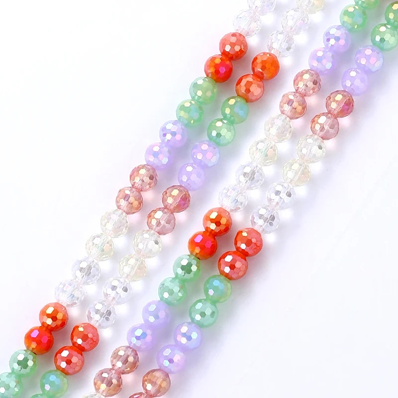 Jewelry Crystal Colorful Faceted Disco Ball Beads 8mm Electroplate Glass Round Loose Beads for Jewelry Making DIY Craft Supplies Qme Color 1 8mm-48pcs