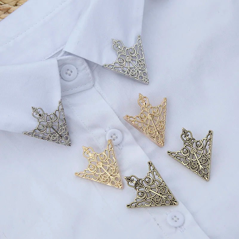 Vintage Triangle Shirt Collar Pin Brooch Women Hollow Out Metal Qme