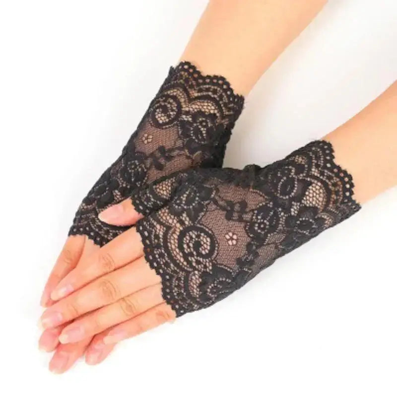 Summer Outdoor Women Half Fingers Mesh Lace Gloves Female Elegant Qme