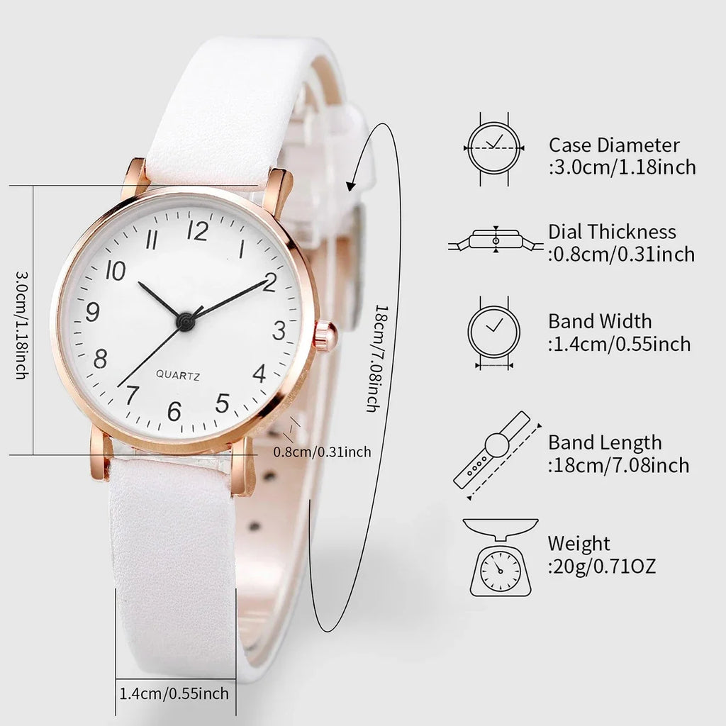 Women's Quartz Watch and Bracelet Set Without Box, Arabic Dial, Leather Bracelet, Fashion Watches, 4 Pieces Per Set Qme
