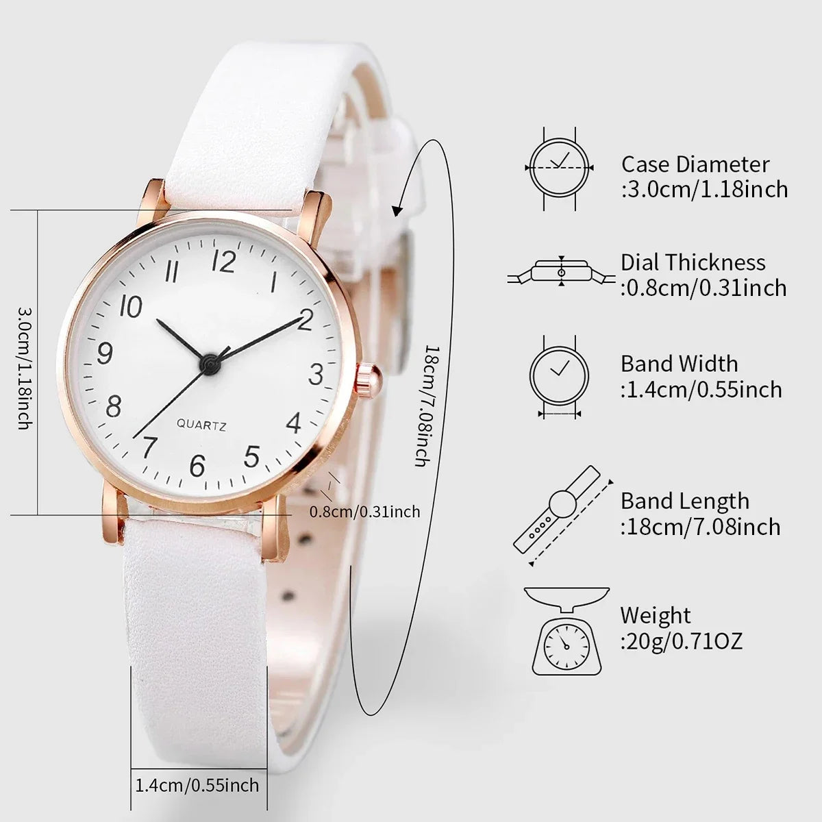 Women's Quartz Watch and Bracelet Set Without Box, Arabic Dial, Leather Bracelet, Fashion Watches, 4 Pieces Per Set Qme