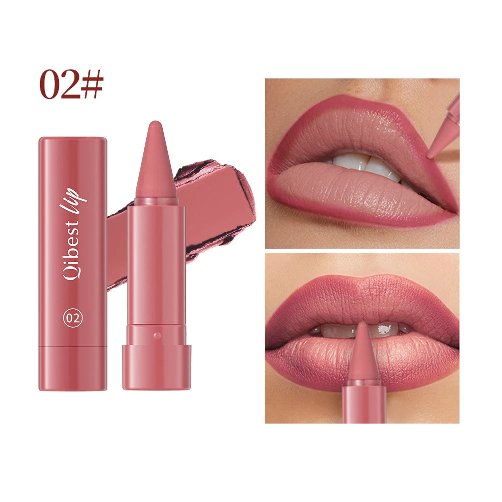 QIBEST Tapered Gradient Lipliner Long Lasting Matte Nude Brown Red Lipstick Waterproof Contouring Tint Lipliner Makeup Lip Stain Qme 02