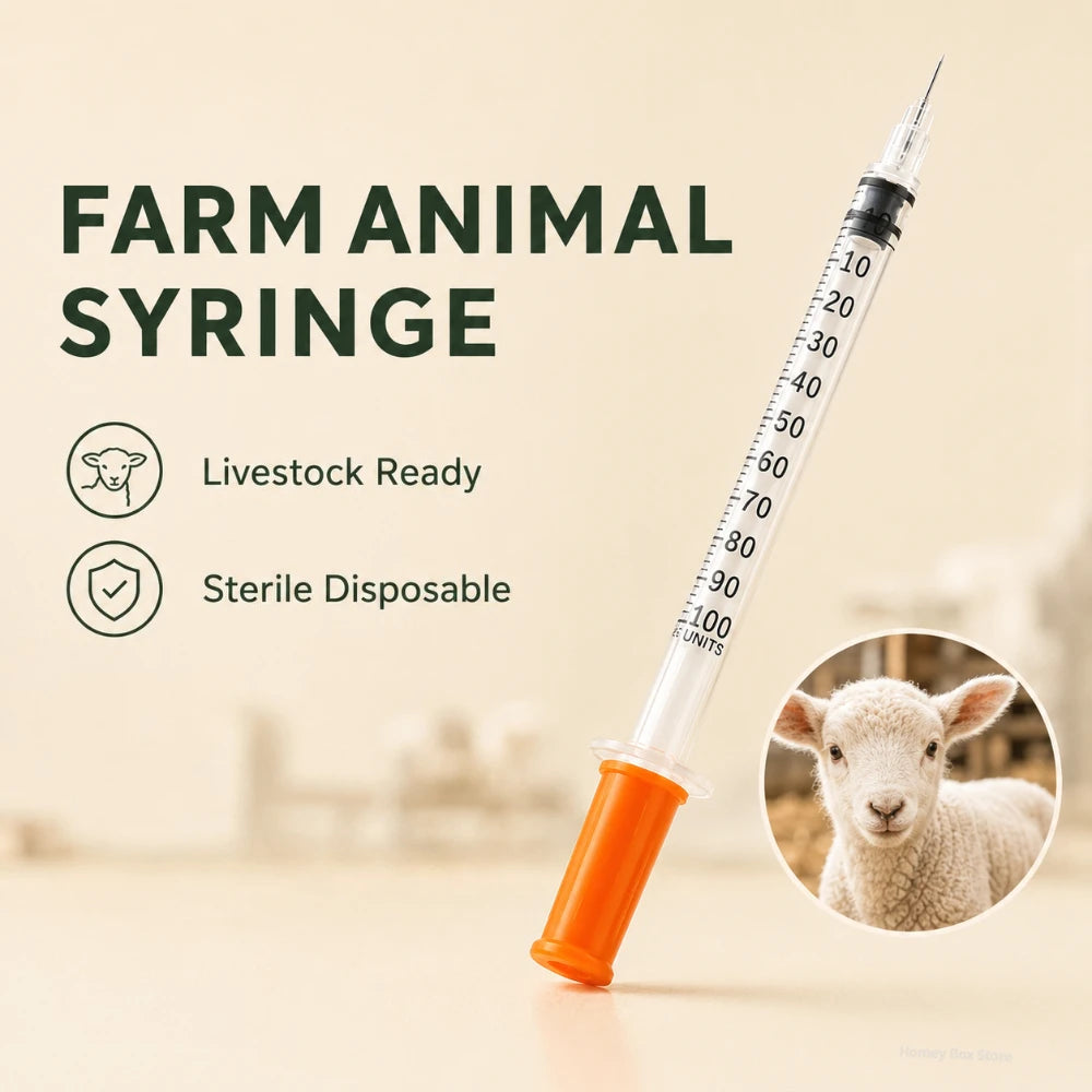 Disposable Plastic Veterinary Syringe 0.5/1ml Sterile Model with Orange Cap Needle for Pet Livestock Feeding and Care Work Qme