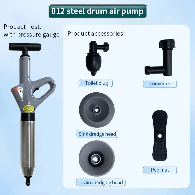 Stainless Steel Toilet Pipe Dredger Pneumatic Household High-pressure Dredging Tool Set Thickened Wall Cylinder Sturdy And Safe Qme