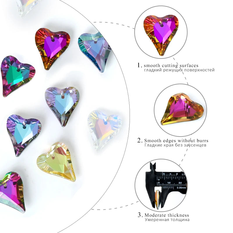 12Pcs Crystal 6240 Wild Heart Pendant Glass Austria Loose Beads Charms Rhinestones for DIY Earring Necklace Jewelry Accessories Qme