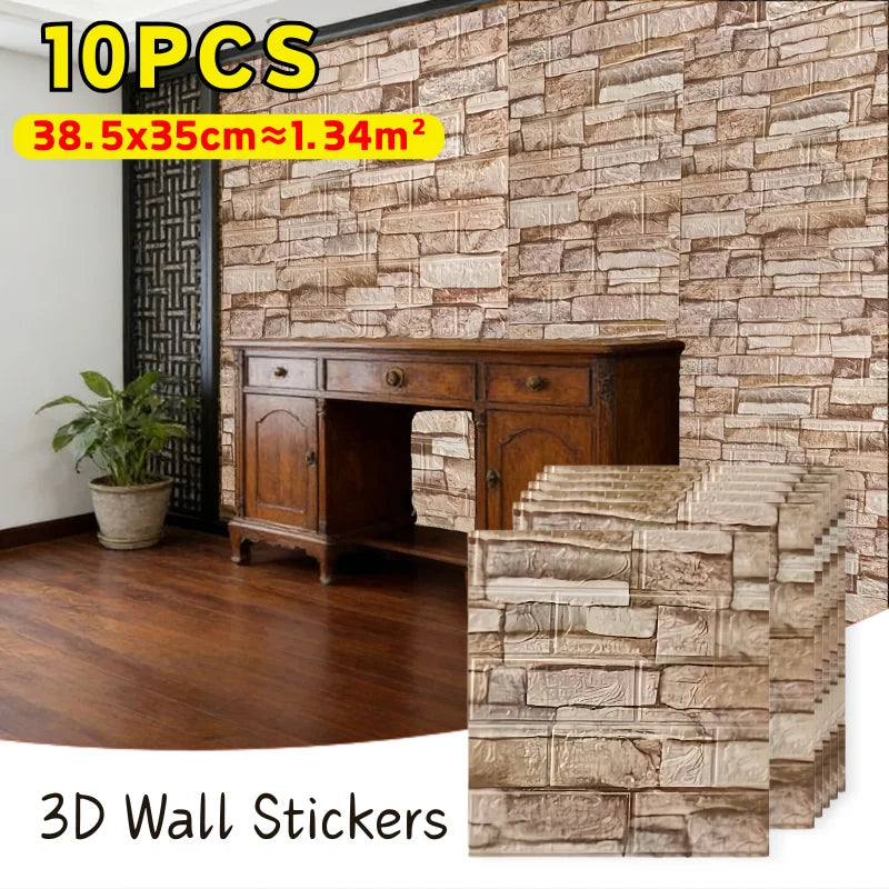Stain Resistant Waterproof Foam Brick Wall Sticker 10Pcs 38.5x35cm Wallpaper White Black Living Household Wall Art Decor Qme