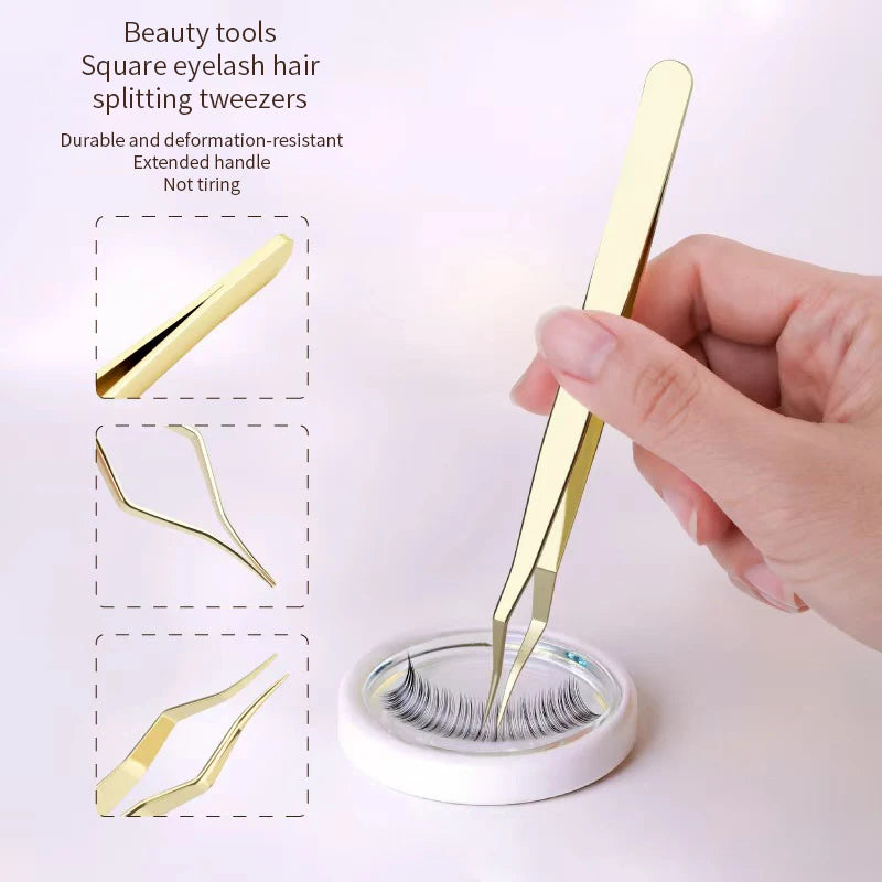 Lash Extension Tweezers Anti Slip Stainless Steel Curved Tip Straight Qme