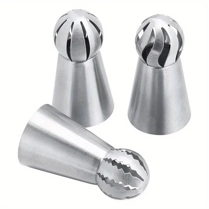 3pcs Piping Tips, Stainless Steel Piping Tips Set, Ball Shaped Icing Nozzles, Professional Decoration Tips, For Home Kitchen Qme 3pcs