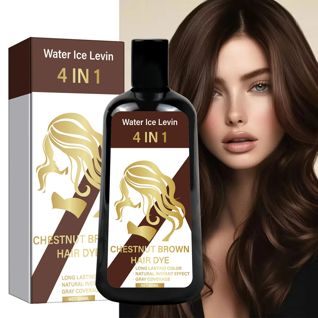 4-in-1 Chestnut Brown Hair Dye Shampoo for Long-Lasting Color & Natural Instant Gray Coverage, Ginger & Ginseng Enriched. Qme