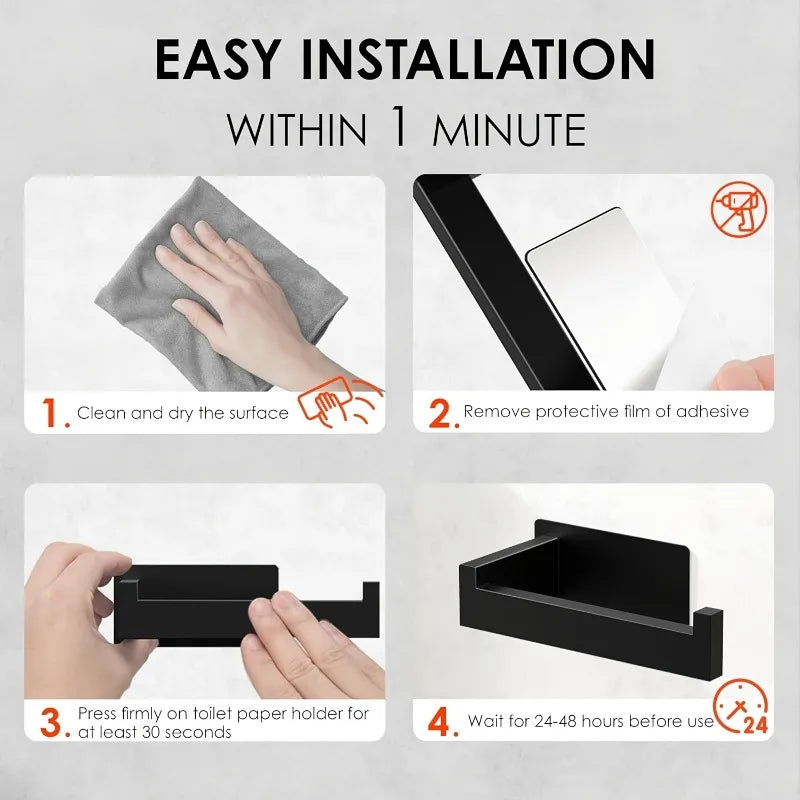 Self Adhesive Toilet Paper Holder Stainless Steel No Drill Wall Mount Qme