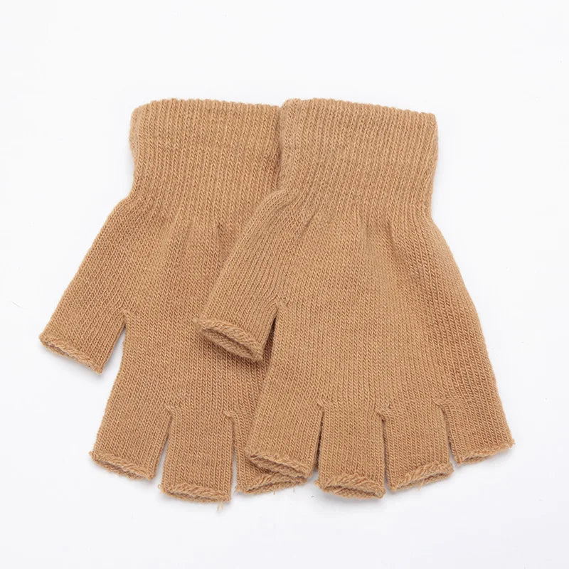 1Pair Black Short Half Finger Fingerless Gloves Unisex Outdoor Short Warm Mittens Women Men Knit Elastic Comfort Work Gloves Qme khaki