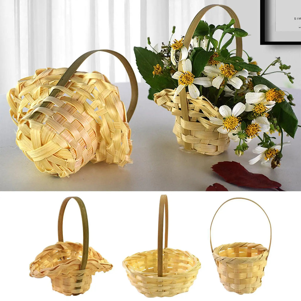 Basket For Flowers Rustic Basket with Handle Portable Miniature Woven Desktop Ornament For Garden Home Outdoor Wedding Farmhouse Qme