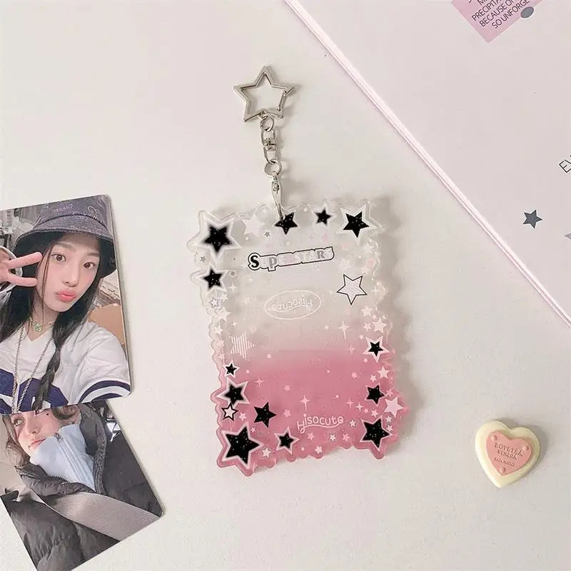 Cute Star Gradient Photocard Holder PVC Girl Card Idol Photo Display Qme Pink