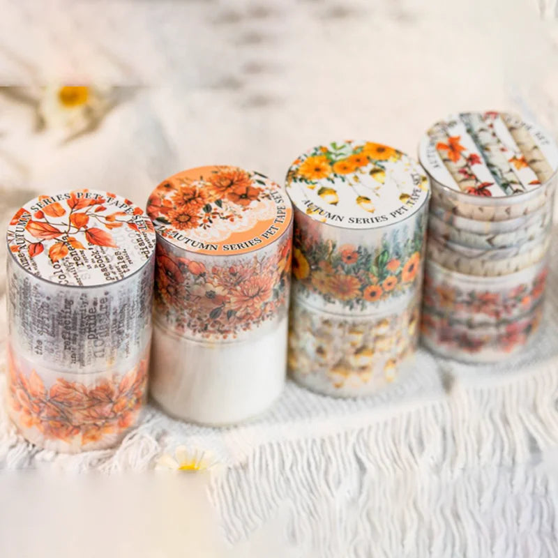 1 Roll Autumn Leaves Theme Diorama PET Tape for DIY Scrapbooking Collage Material Phone Case Notebook Decoration Qme