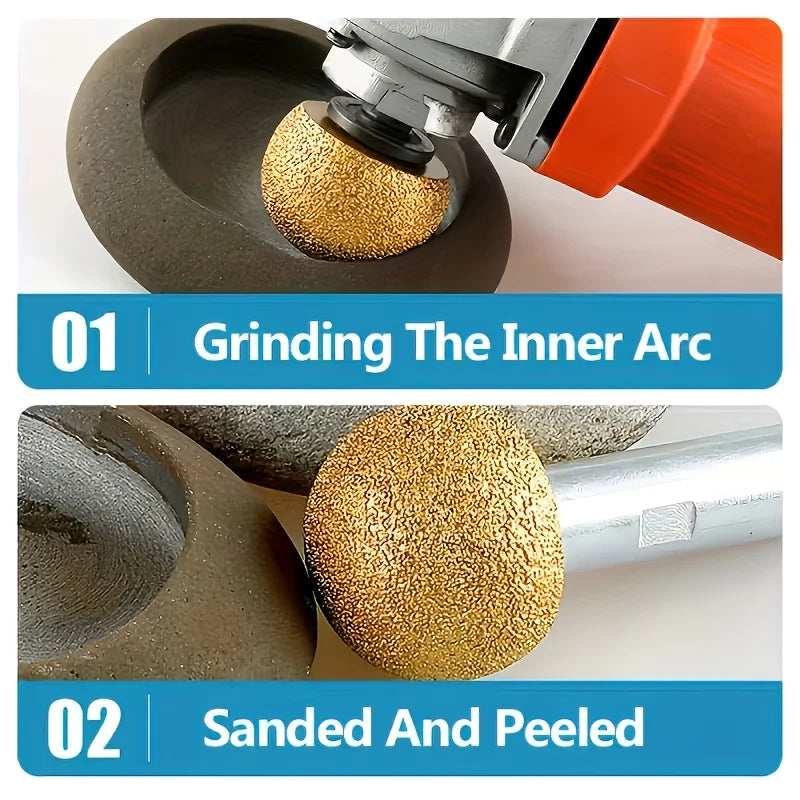 Diamond Brazed Round Grinding Head Abrasive Tool For Internal Arc Grinding Of Stones Engraving Tool Head Mushroom Head Qme