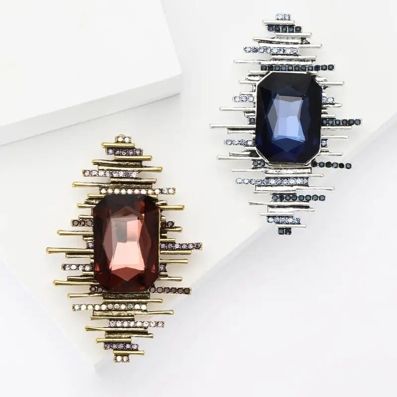Fashion Rhinestone Crystal Geometric Brooches For Women Clothing Coat Jewelry Accessries Gifts Qme