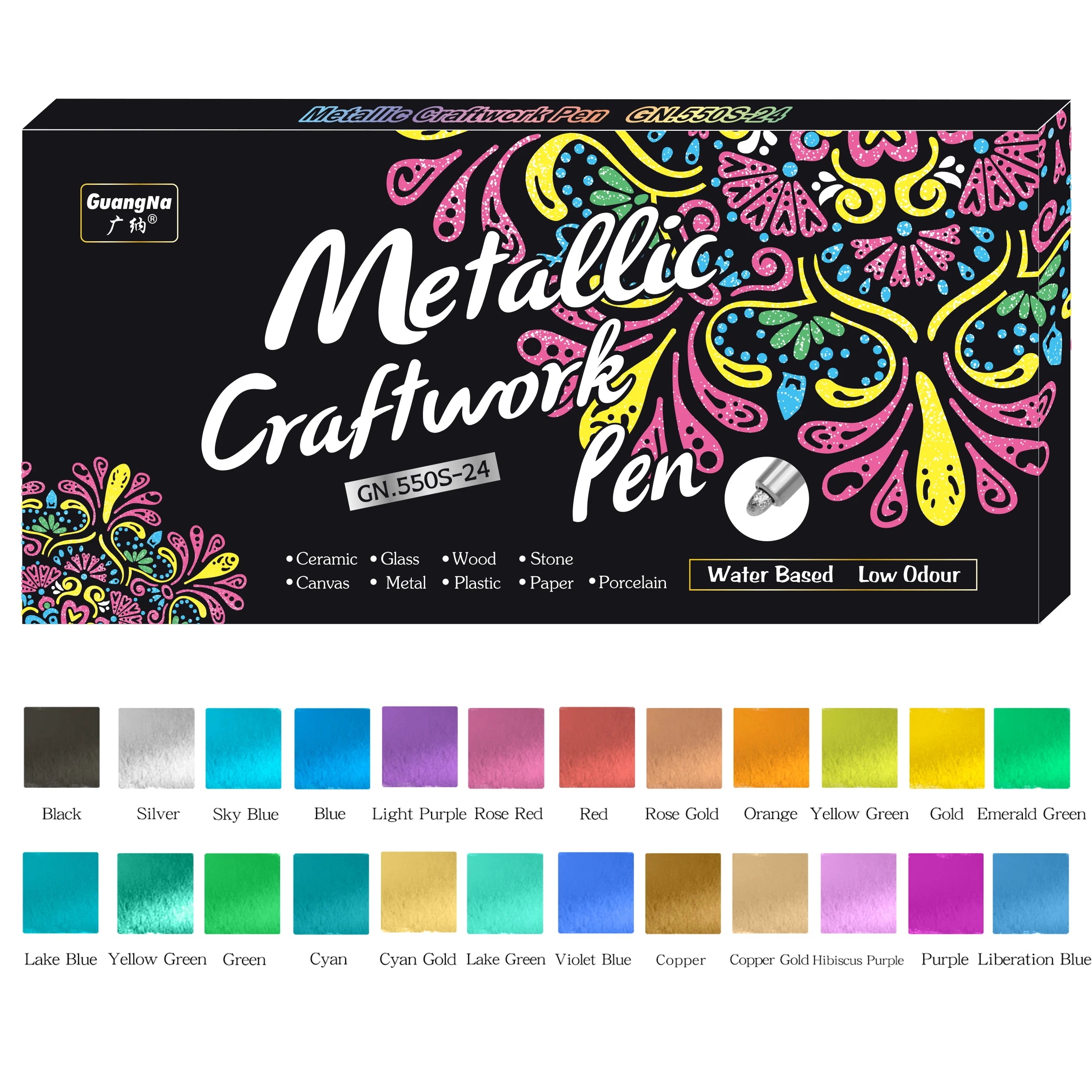24 Colors Metallic Marker Pens Waterproof Permanent Paint Pen for Black Paper Glass Rock DIY Craft Scrapbook Art Supplies Qme 24-550S