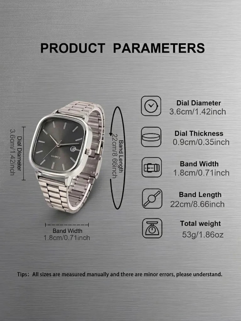 1PC Men's Male Quartz Wrist Watches Stainless Steel Minimalist Luxury Vintage Elegant Jewelry Y2K Party Dress Vacation Holiday F Qme