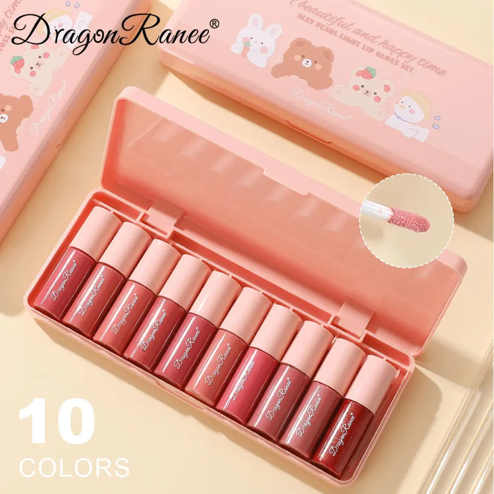 10-Color Cute Cartoon Mini Mirror Lip Gloss Moisturizing Long-lasting Qme