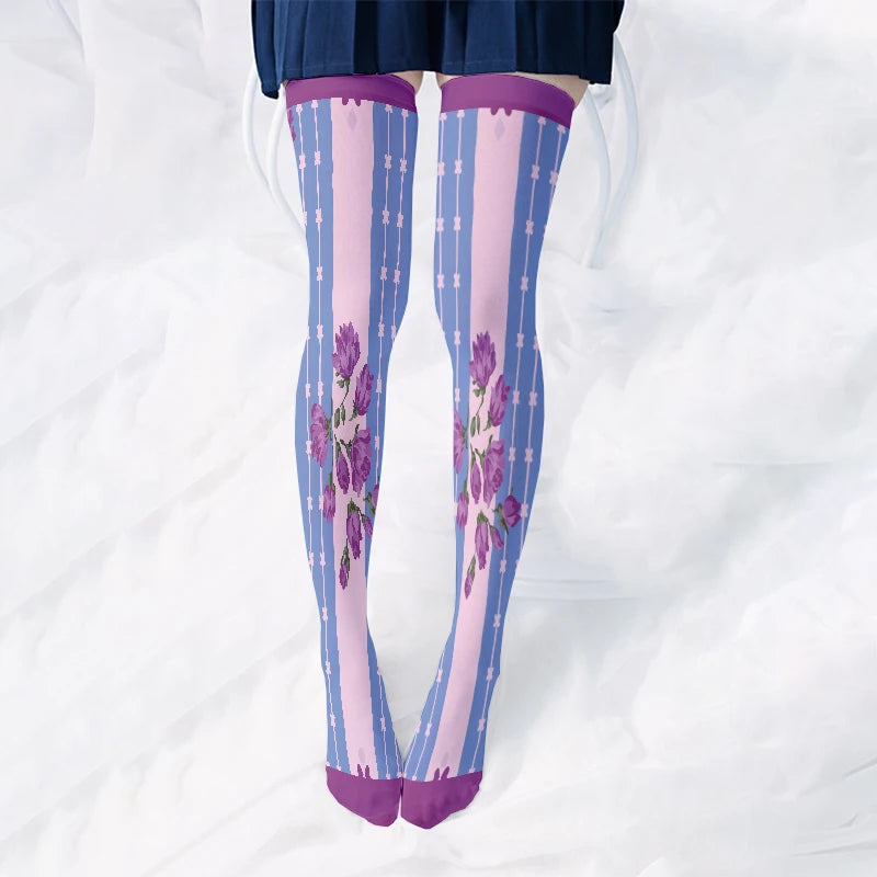 Sweet Cute Loli JK Stockings Fashion Girl 3d Printing Pink Purple Qme style3 One Size