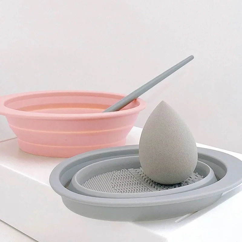 Foldable Silicone Makeup Brush Cleaner Bowl Cosmetic Cleaning Mat Qme