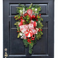 Christmas Candy Cane Wreath for Front Door Red White Xmas Teardrop Swag Decorations Christmas Garland with Ball Bow Ornaments Qme green One Size