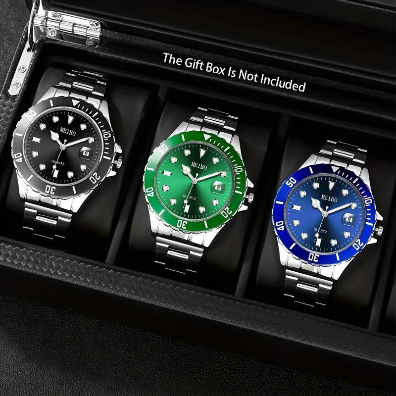 Trendy Fashion Magnifier Calendar Men's Watch Steel Belt Watch Green Ghost Men's Watch Qme