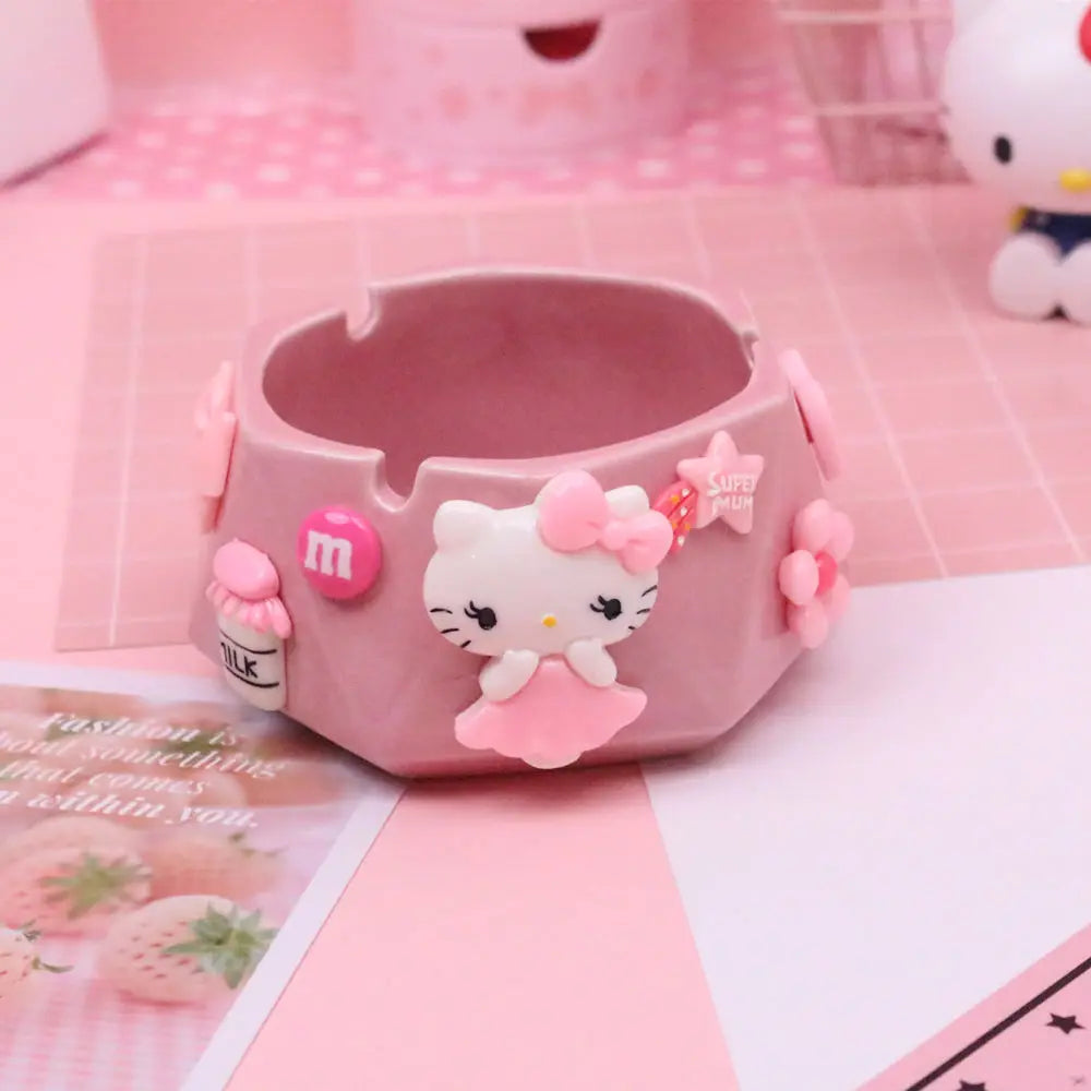 Hello Kitty Cute Cartoon Ashtray Pink Ceramic 3D Geometric Qme 4