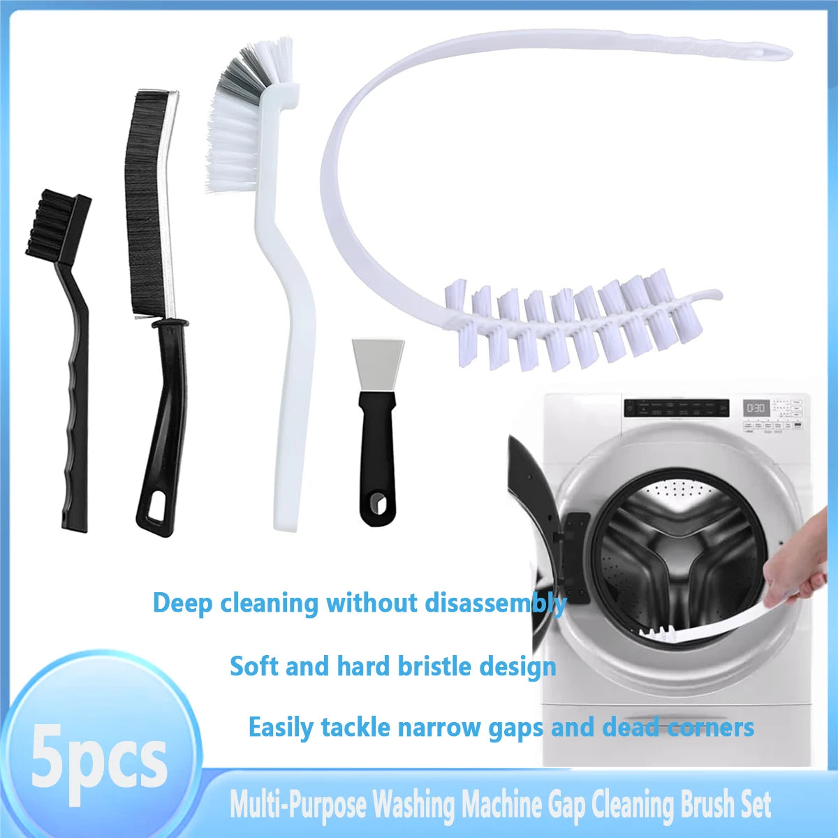 Washing Machine Cleaning Brush,Dryer Vent Cleaner Kit,Crevice Brush for Bathroom, Shower & Kitchen Household Cleaning Tools Qme M-Brush-5