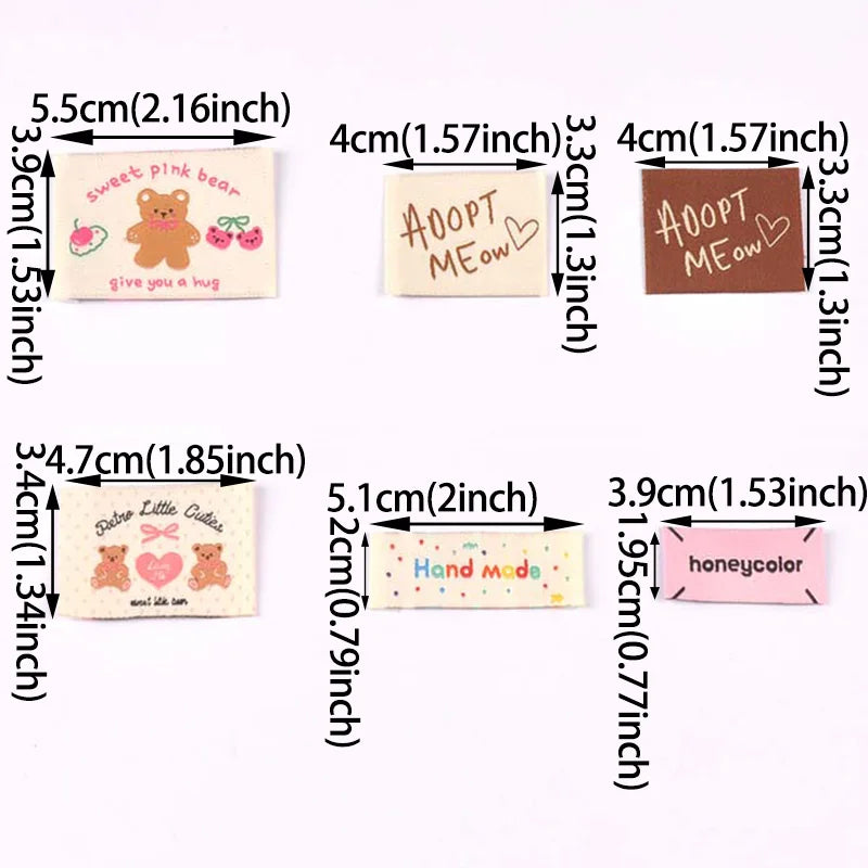 30pcs 19.5-55mm Cute Bear Fabric Labels, Handmade Sew On Tags for DIY Clothes Bags Crafts Decoration cp3860 Qme