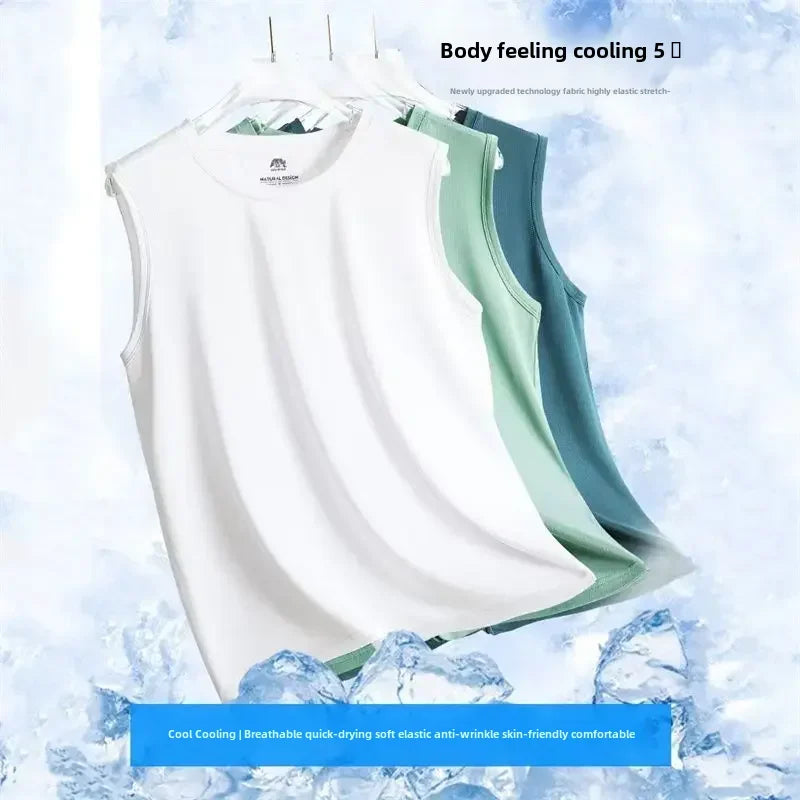 Men's Trendy Thin Breathable Quick Drying Sports Casual Wide Shoulder Sleeveless T-shirt Tank Top Casual Fashion Outerwear Qme