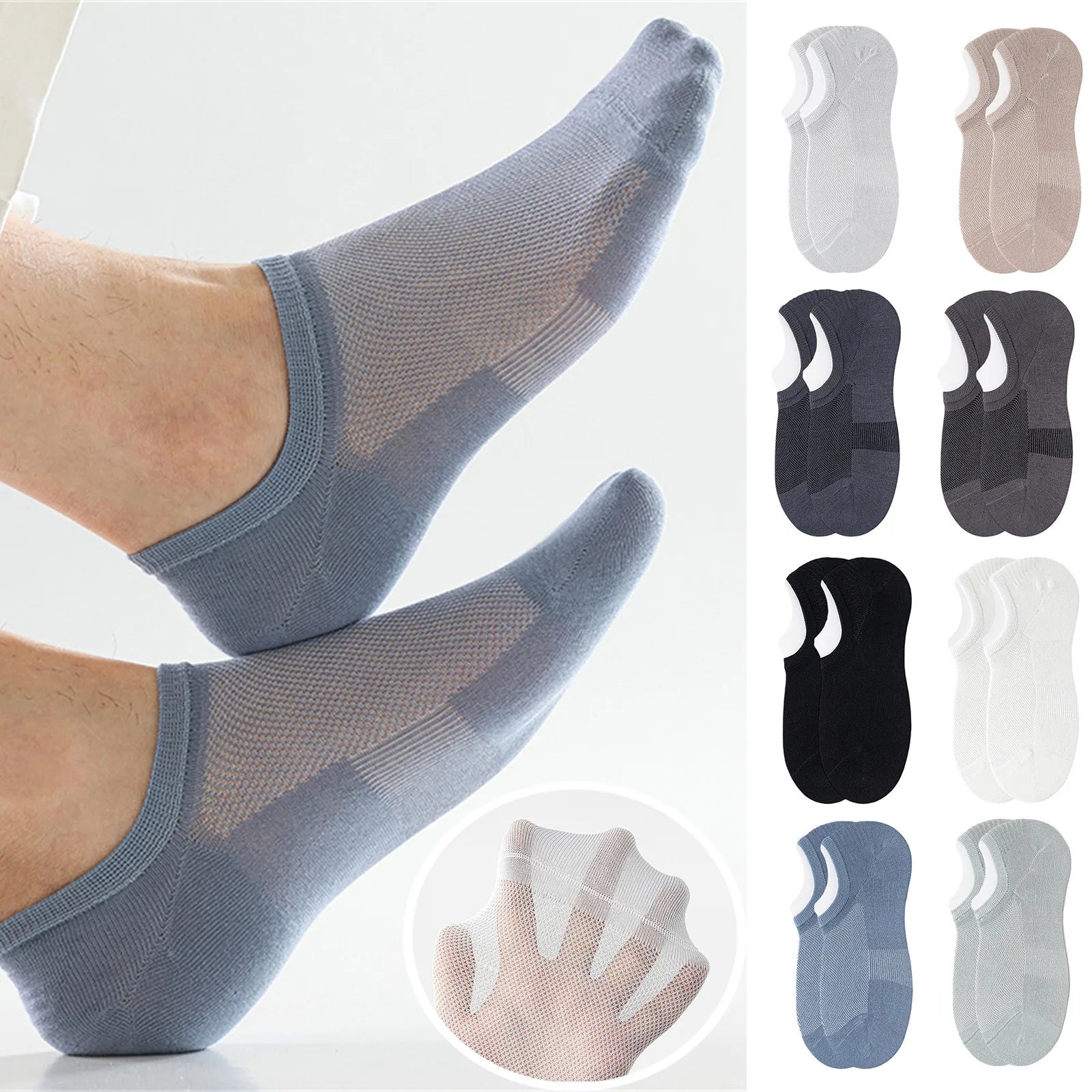 Men's Thin Mesh Boat Socks Non-slip Cotton sweat-absorbent and Odor-resistant Casual Low Cut Socke Sports Breathable Socks Qme