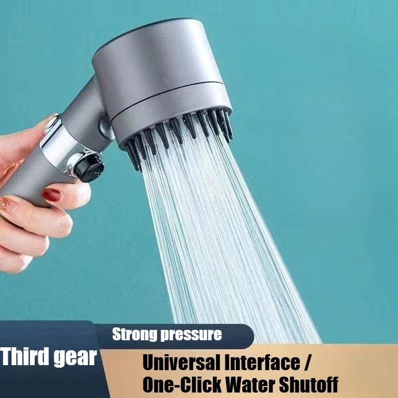 High Pressure Handheld Shower Head 3 Modes Adjustable One Click Water Stop Universal Interface Detachable Shower Sprayer Qme