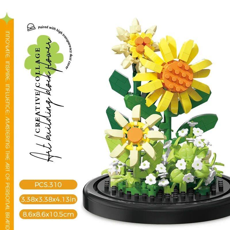 Micro Flower Bouquet Bonsai Building Block Artificial Plastic Plant Dust Cover Micro Model Home Decoration Toy Kid Birthday Gift Qme