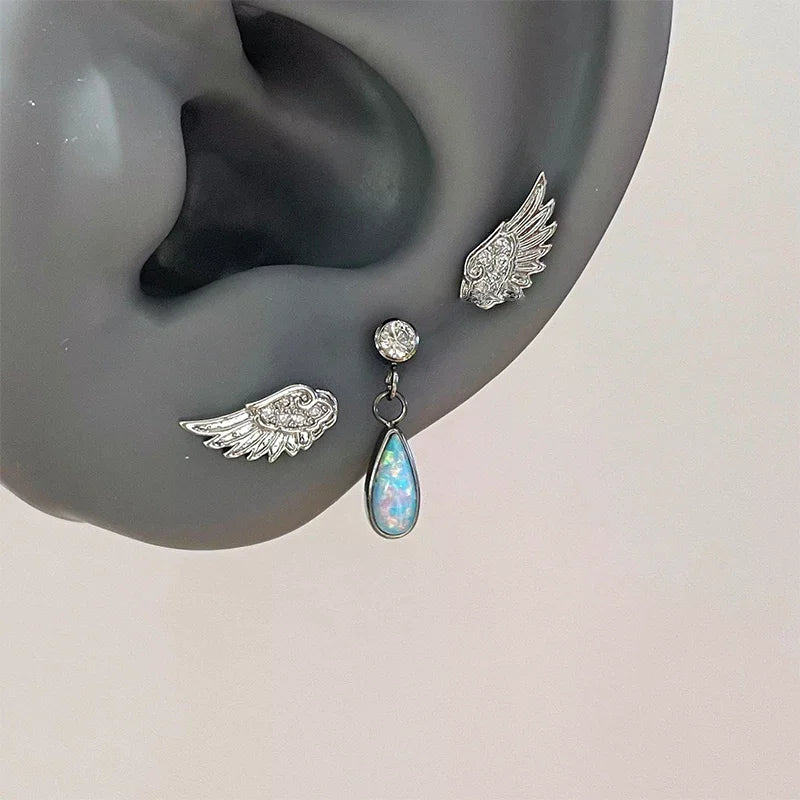Vintage Couples Creative Angel Wings Stud Earrings Women Punk Studs Birthday Jewelry Gift Qme