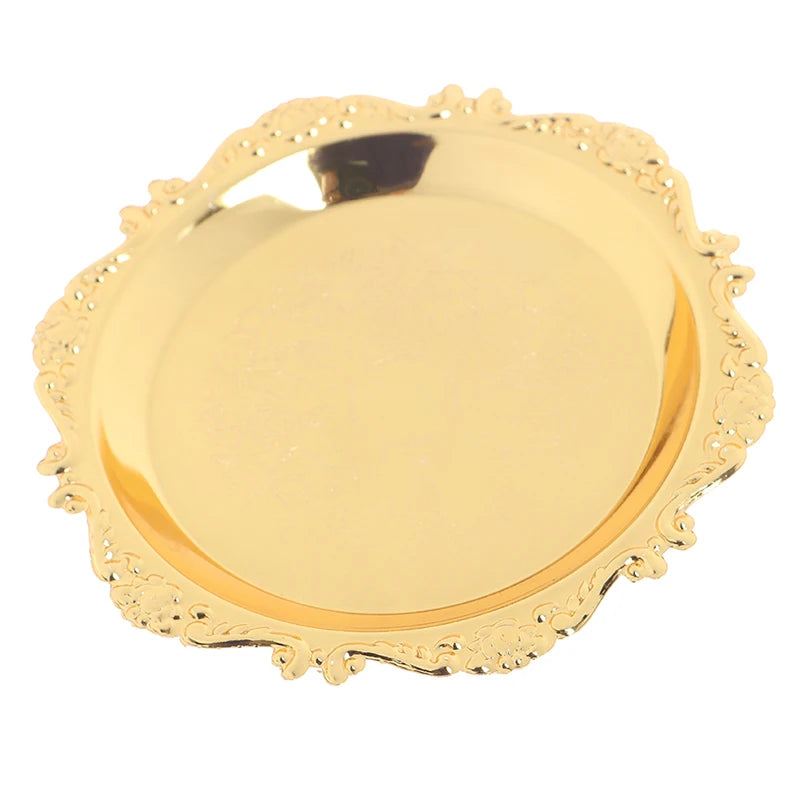 Silver Golden Iron Tray Glossy Plate Decoration Ornaments Buffet Qme Gold