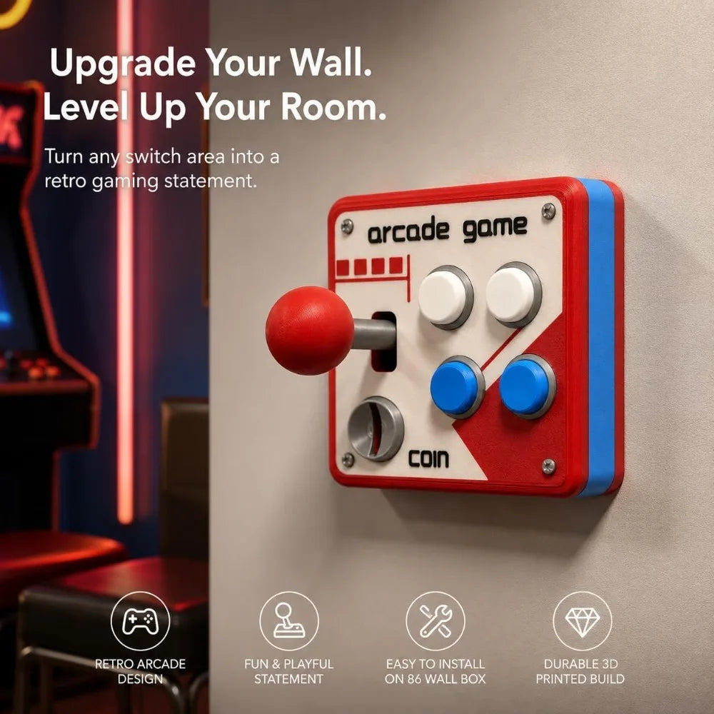 Retro Arcade Joystick 3D Printed Light Switch Cover 86 Wall Plate Qme