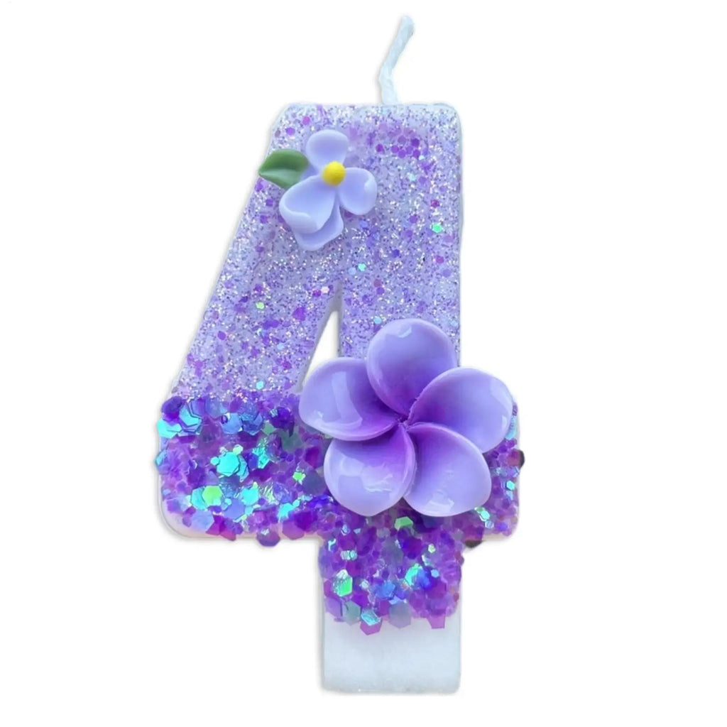 Number Birthday Candles Glitter Sequins Cake Toppers Floral Design Qme Blue CN