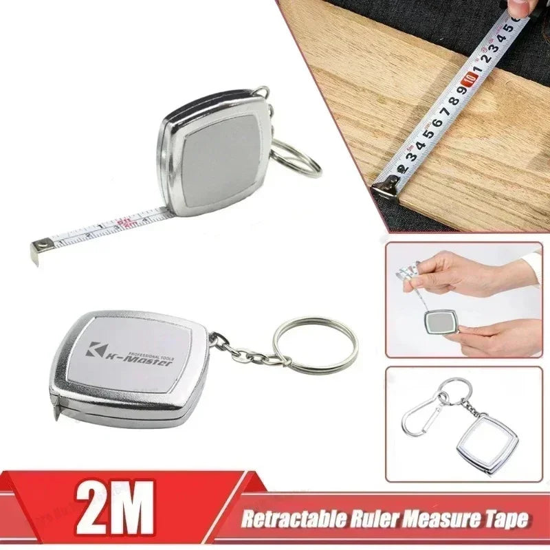 2PCS 2Meters Small Tape Measures Metric and Imperial System Key Ring Mini Steel Tape Measure Pocket Portable Compact Around Qme