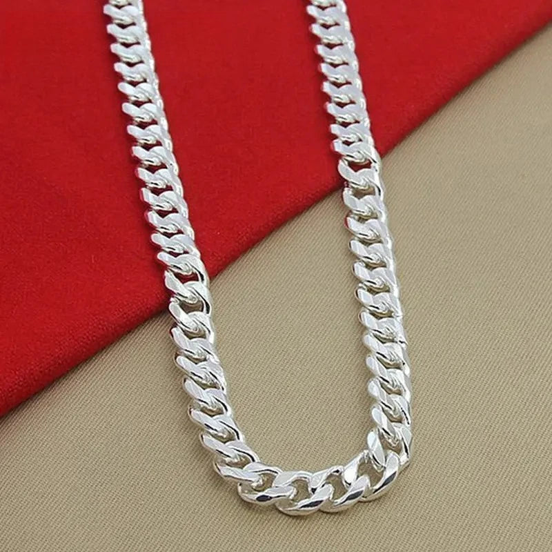 925 Silver Man Necklace 10MM - 20/22/24 Inches Cuban Chain Necklace for Women Fashion Wedding Jewelry Christmas Accessories Qme